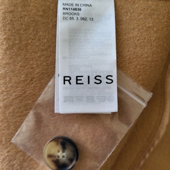 $475 Unworn Reiss Brooks Long Length Belted Wool Blend Overcoat in Camel - Picture 10 of 11